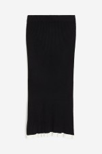 Ruffle-trimmed Rib-knit Pencil Skirt